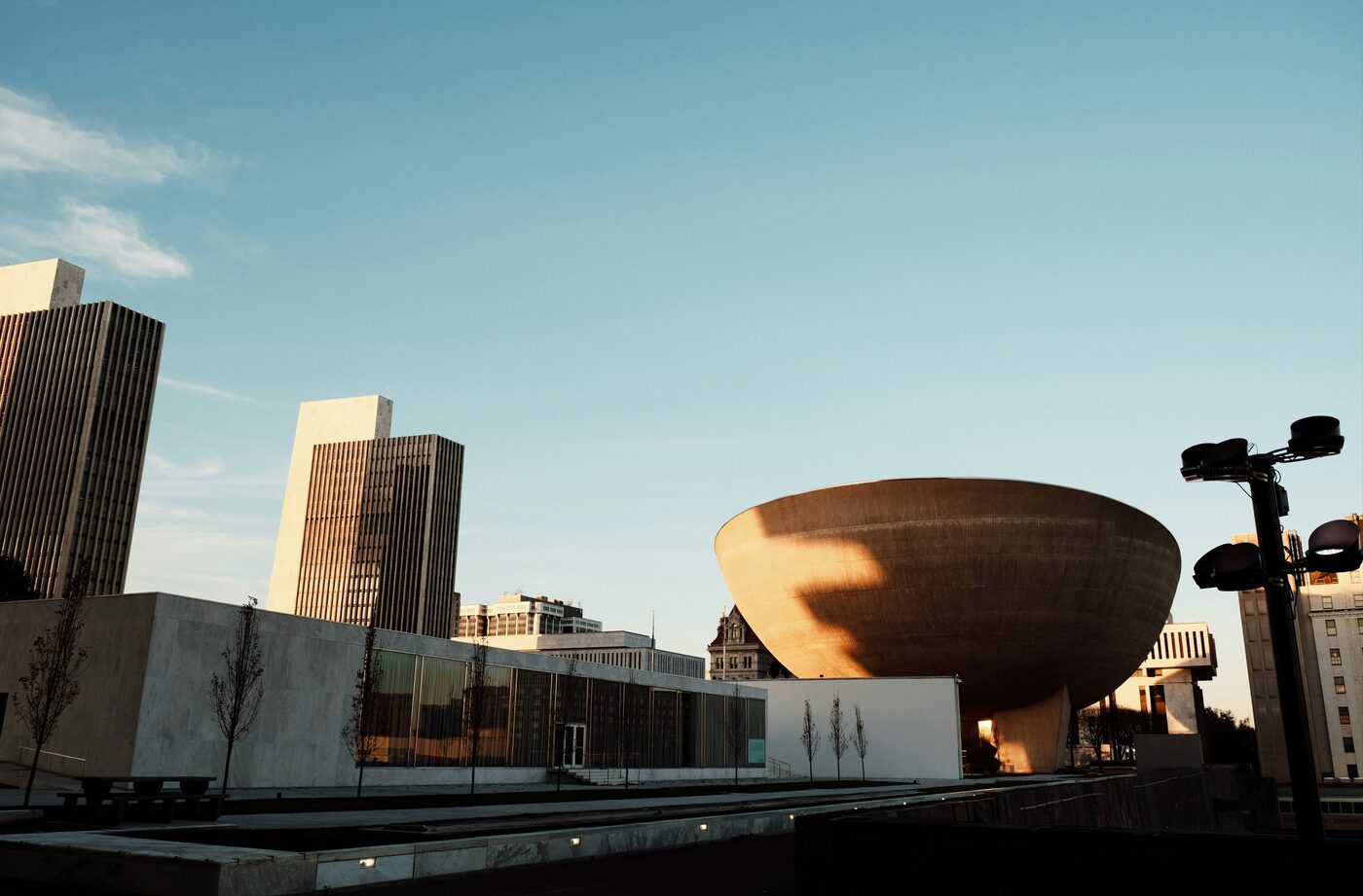 Empire State Plaza and surrounding architecture in Albany.